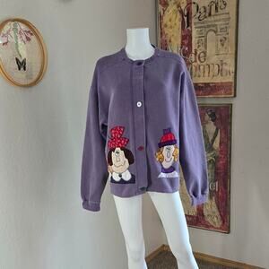 80s/90s Embroidered Character Sweater by Authentic Pigment size Large